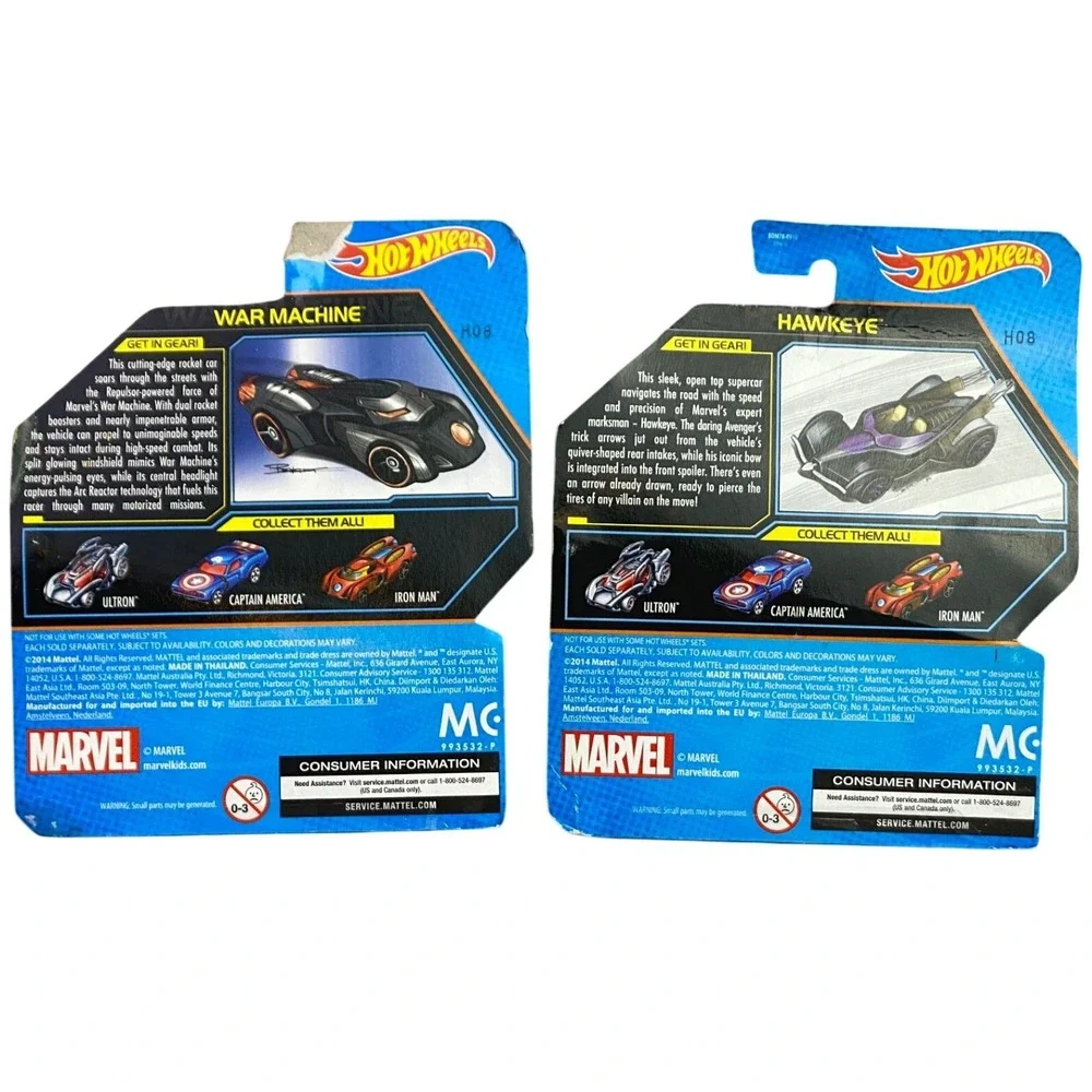 Lot of 2 Hot Wheels Marvel Hawkeye & War Machine‎ Collectible NIP